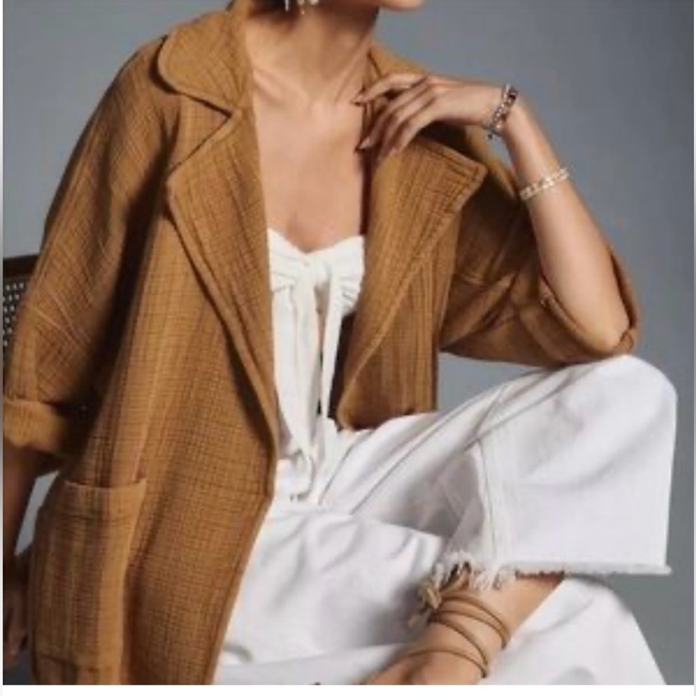 Pilcro Tan Textured Open-Front Jacket